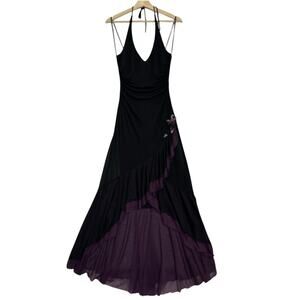 Vtg City Triangles Maxi Dress Womens M Black Purple Whimsigoth Fairy Witchy FLAW